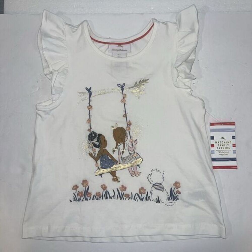 Tommy Bahama Girls Size 7 Tank Top 'Girls On Swing With Dog' Sleeveless NWT